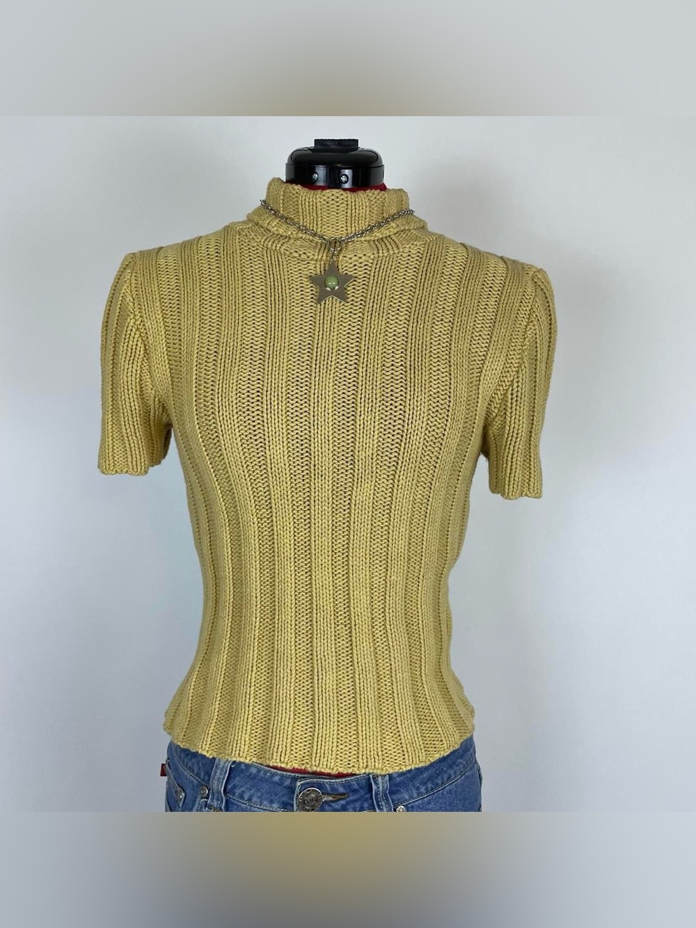90s Vintage Yellow Turtleneck Short Sleeve Sweater